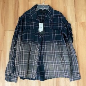 NWT Kendall+Kylie Gradient Button Up Flannel Top with Ruffle Sleeves - Size M